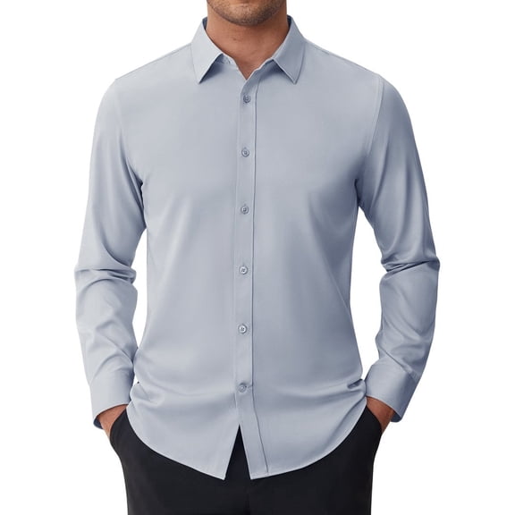 George Men's Slim Fit Dress Shirt, Stretch Cotton Blend, Long Sleeve ...