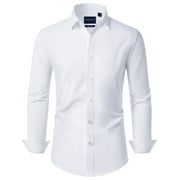 Alimens & Gentle Men's Long Sleeve Dress Shirt Stretch Stain-Resistant Button Down Shirt Formal Business Shirt