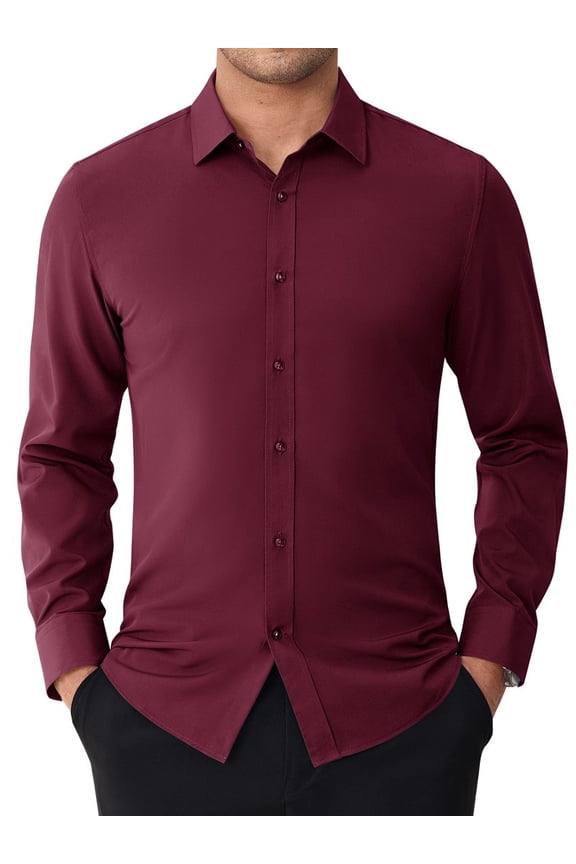 Men's Stain-Resistant Slim Fit Dress Shirts Long Sleeve Stretch Button Down Shirt
