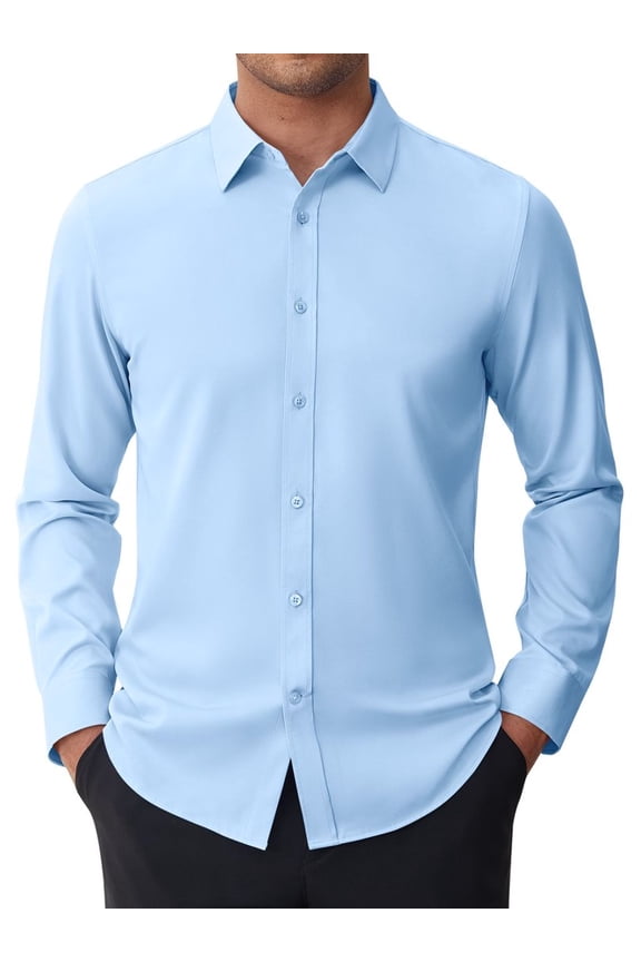 Men's Stain-Resistant Slim Fit Dress Shirts Long Sleeve Stretch Button Down Shirt