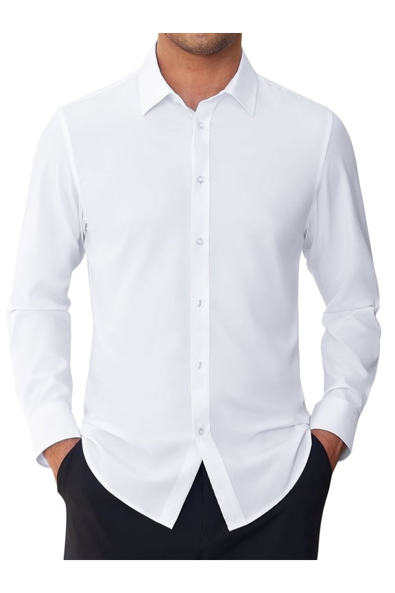 Men's Stain Sheild Dress Shirts Long Sleeve Stretch Button Down Shirt Business Casual Shirt