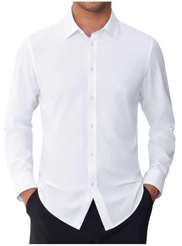 Men's Stain Sheild Dress Shirts Long Sleeve Stretch Button Down Shirt Business Casual Shirt