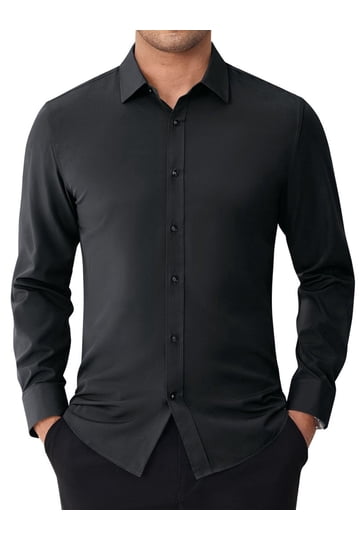 black dress shirt mens walmart Sumtumn Men's Black Dress Shirts Business Casual for Men Long Sleeve Button Down Shirt Classic Fit Tops 2XL