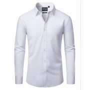 ALIMENS & GENTLE Men's Long Sleeve Dress Shirt Stretch Stain-Resistant Button Down Shirt Formal Business Shirt