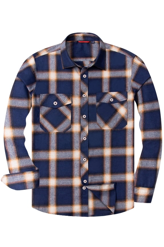Mens Buffalo Plaid Shirts Long Sleeve Cotton Shirt with Pockets
