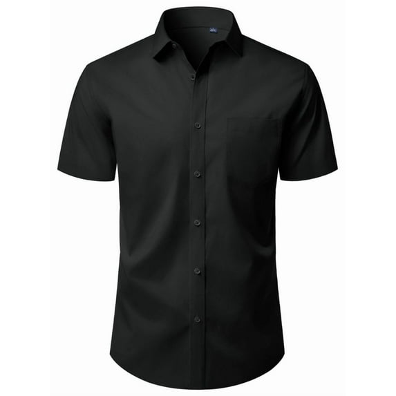 sogami Mens Button Up Shirt Stretched Wrinkle Free Short Sleeve Black Dresses Shirt For Work