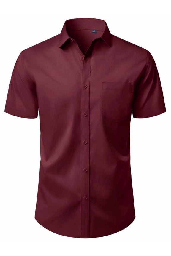 Mens Button Up Shirt Stretched Wrinkle Free Short Sleeve Dresses Shirt For Casual