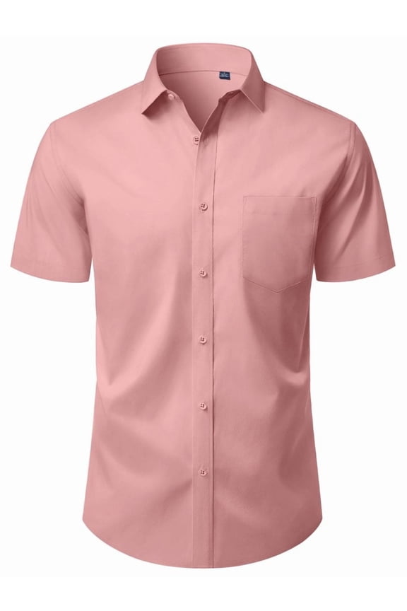 Mens Button Up Shirt Stretched Wrinkle Free Short Sleeve Dresses Shirt For Casual