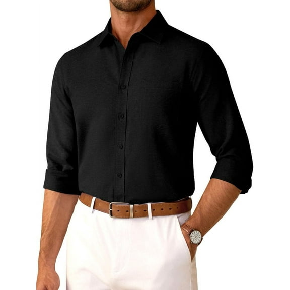 sogami Mens Cotton Oxford Shirt Long Sleeve Button Up Shirt Black Casual Shirt For Work