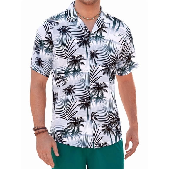sogami Mens Cotton Short Sleeve Hawaiian Shirts Holiday Casual Button Down Shirt