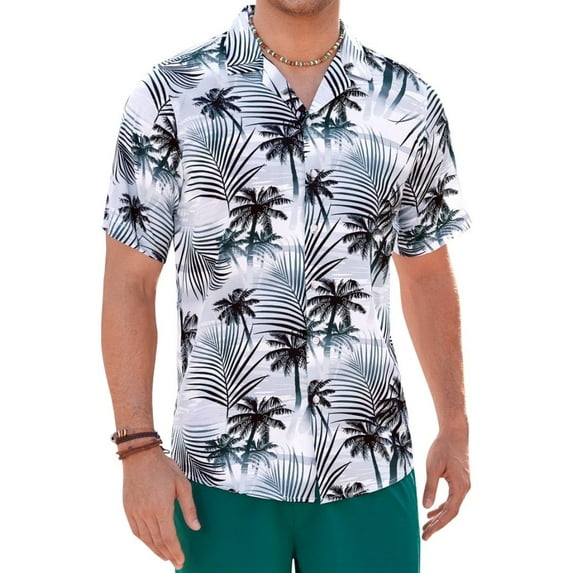 sogami Mens Cotton Short Sleeve Hawaiian Shirts Holiday Casual Button Down Shirt