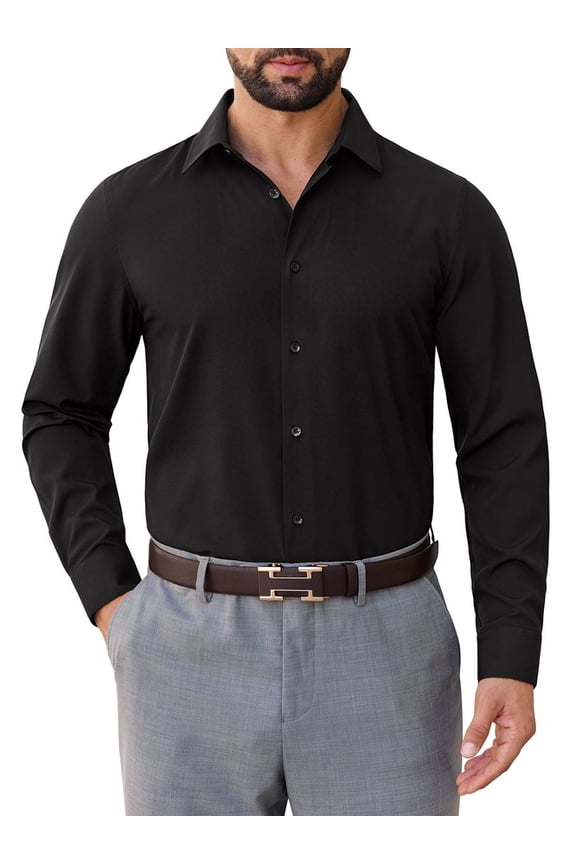 Mens Wrinkle Free Dresses Shirt Formal Long Sleeve Black Button Up shirt