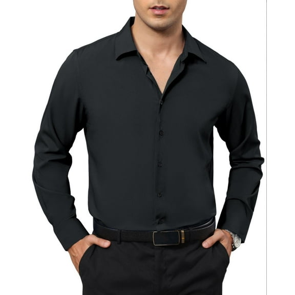 sogami Mens Dresses Shirt Formal Long Sleeve Black Button Up shirt Wrinkle Free