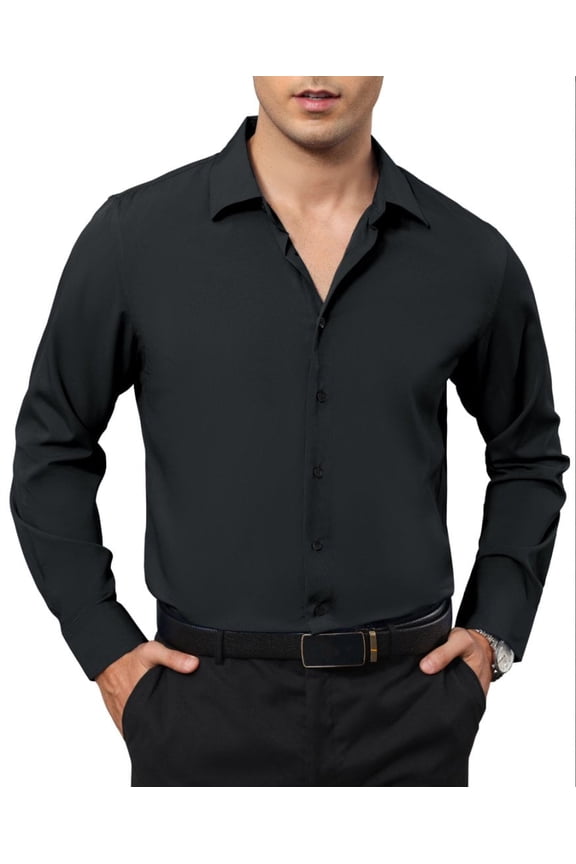 Mens Dresses Shirt Formal Long Sleeve Black Button Up shirt Wrinkle Free