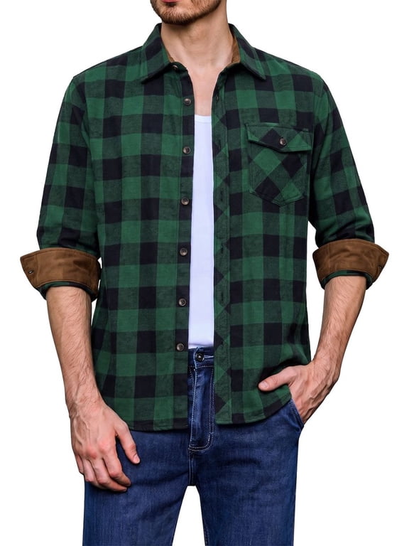 Mens Flannel Shirts Casual Long Sleeve Button Down Gingham Shirts Regular Fit