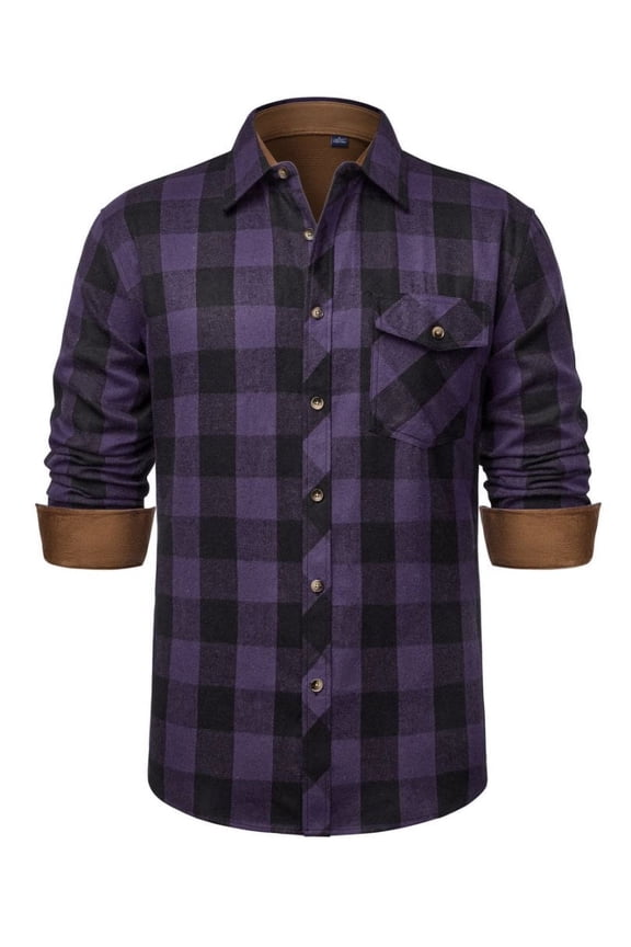Mens Flannel Shirts Casual Long Sleeve Gingham Button Down Shirts With Pocket Regular Fit