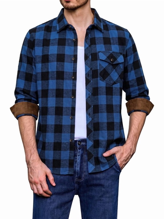 Mens Flannel Plaid Shirts Casual Regular Fit Long Sleeve Button Down Shirts