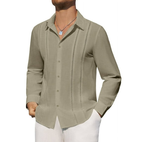 sogami Mens Linen Button Down Shirt Casual Cuban Guayabera Shirt Green Summer Shirt For Men