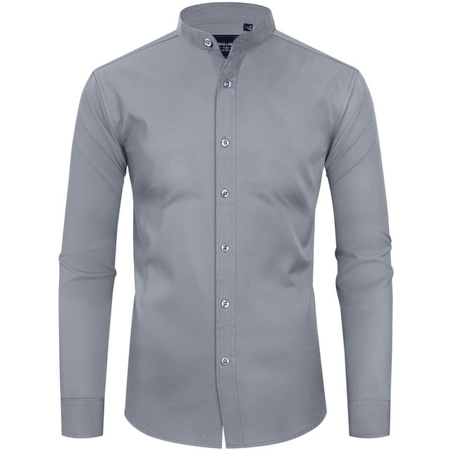 Alimens & Gentle Mens Long Sleeve Banded Collar Dress Shirts Solid ...