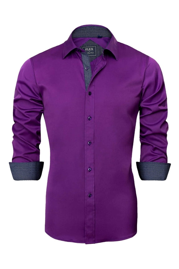 Mens Long Sleeve Cotton Spandex Dress Shirt Button Down Shirts Regular Fit