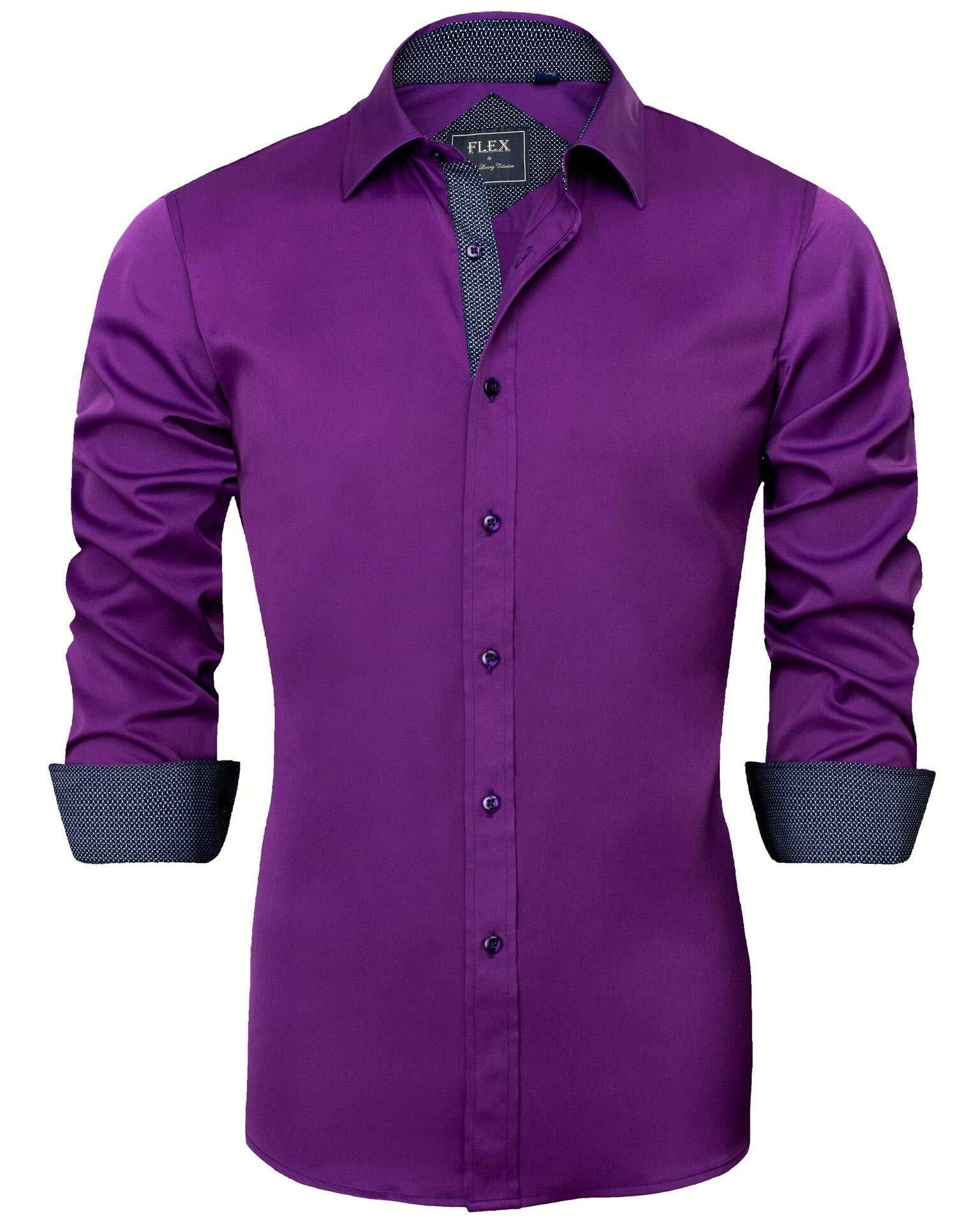 Alimens & Gentle Mens Long Sleeve Cotton Spandex Dress Shirt Button ...