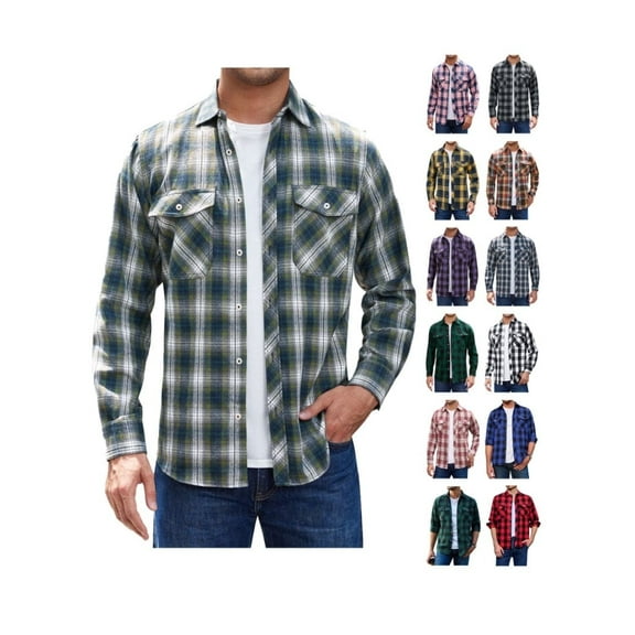 sogami Mens Long Sleeve Flannel Shirt Casual Plaid Shirts Regular Fit