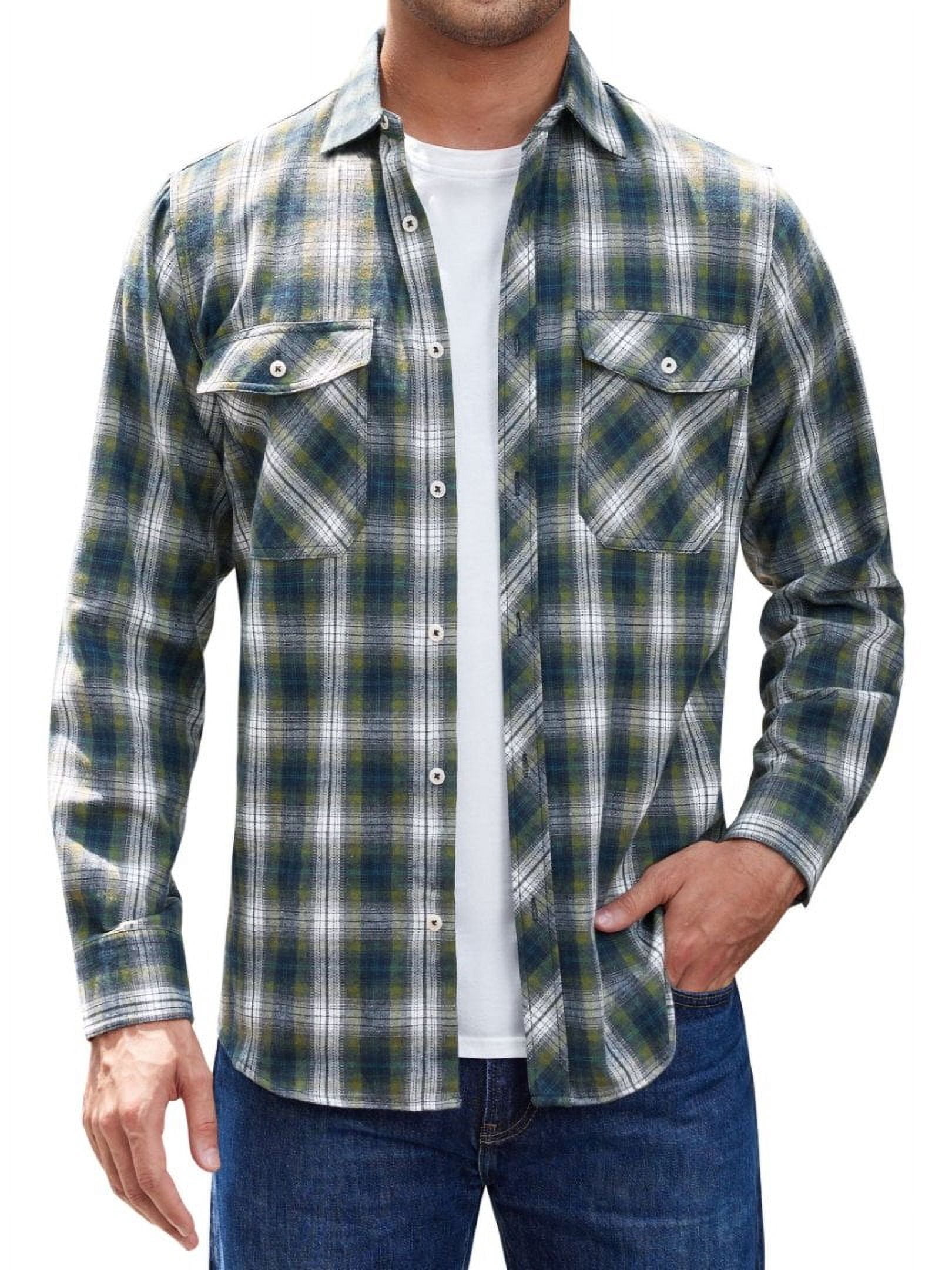 SANGTREE Boys & Men's Long Sleeve Flannel Shirt – Casual Plaid Button-Down With Corduroy Collar, Brown/Black, Large