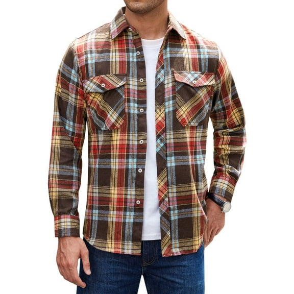 Alimens & Gentle Mens Long Sleeve Multi-color Plaid Shirts Flannel Casual Shirt
