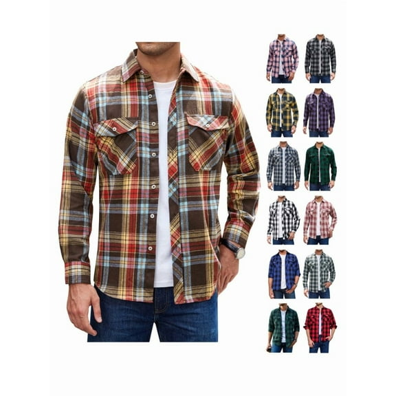 sogami Mens Long Sleeve Multi-color Plaid Shirts Flannel Casual Shirt