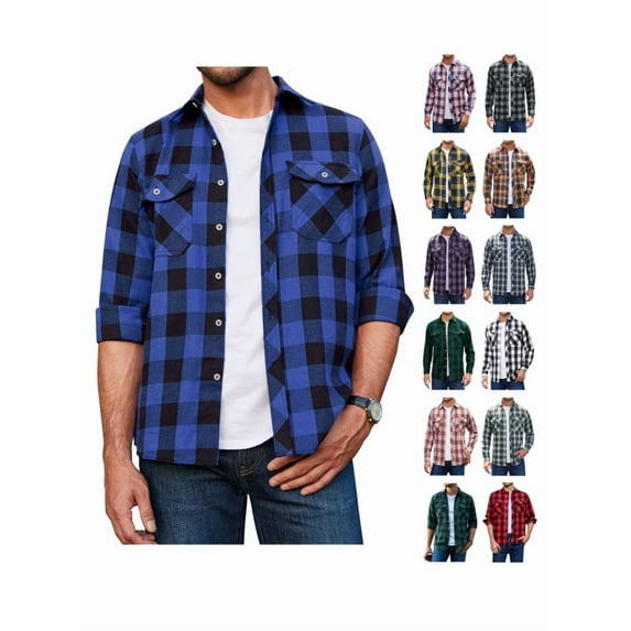 sogami Mens Long Sleeve Plaid Flannel Casual Shirts Button Down Male Regular Fit