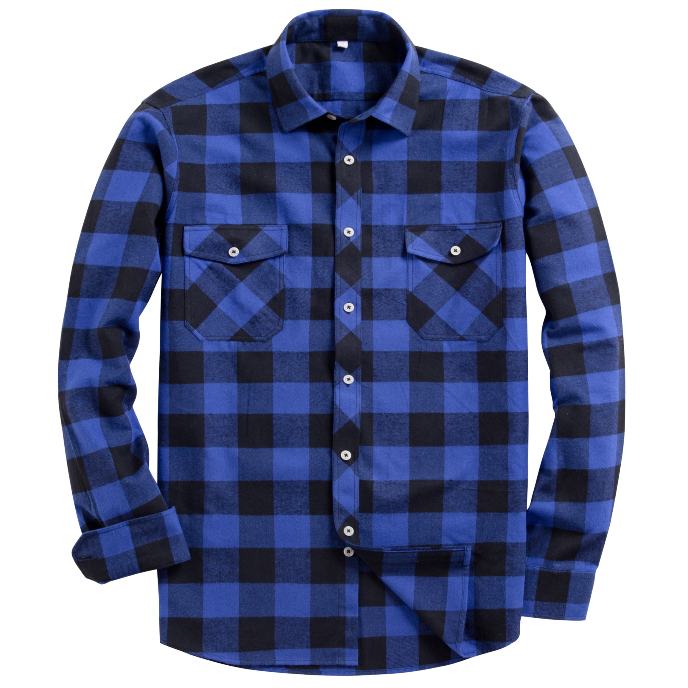 Camicia Uomo In Flanella Di Lino E Cotone - Modello Casual A Quadri, Maniche Lunghe, Colore Blu Lino Spesso - Taglia S