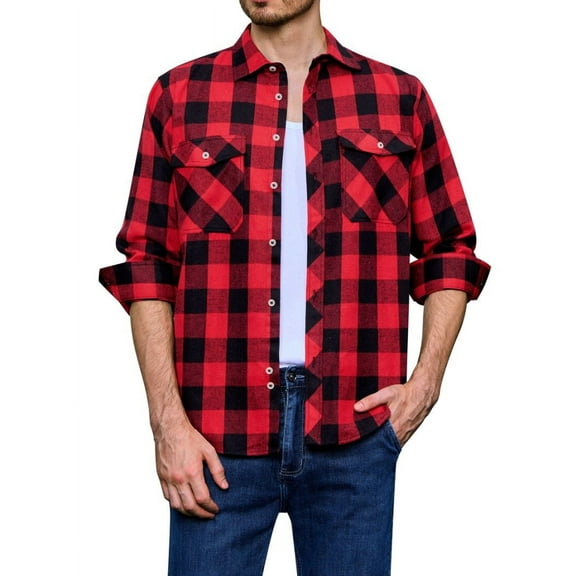 sogami Mens Long Sleeve Red Plaid Flannel Shirts Casual Button Down Regular Fit