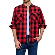 Alimens & Gentle Mens Long Sleeve Red Plaid Flannel Shirts Casual Button Down Regular Fit