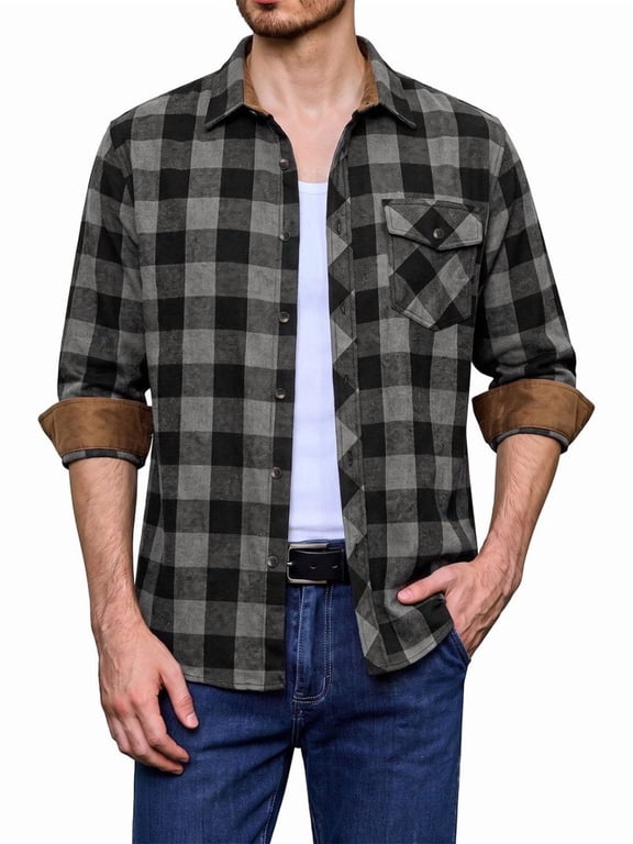 Mens Flannel Shirts Long Sleeve Button Up Plaid Shirts For Fall