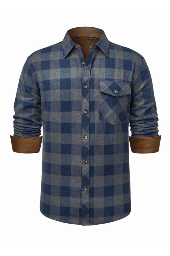 Mens Plaid Button Up Shirt Casual Long Sleeve Flannel Shirts Relaxed Fit Cloth For Winter