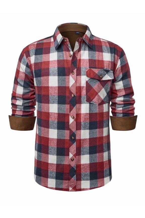 Mens Plaid Button Up Shirt Casual Long Sleeve Flannel Shirts Relaxed Fit Cloth For Winter