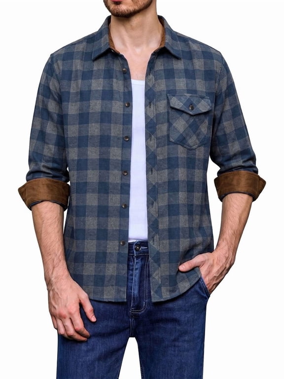 Mens Flannel Shirts Long Sleeve Button Up Plaid Shirts For Fall