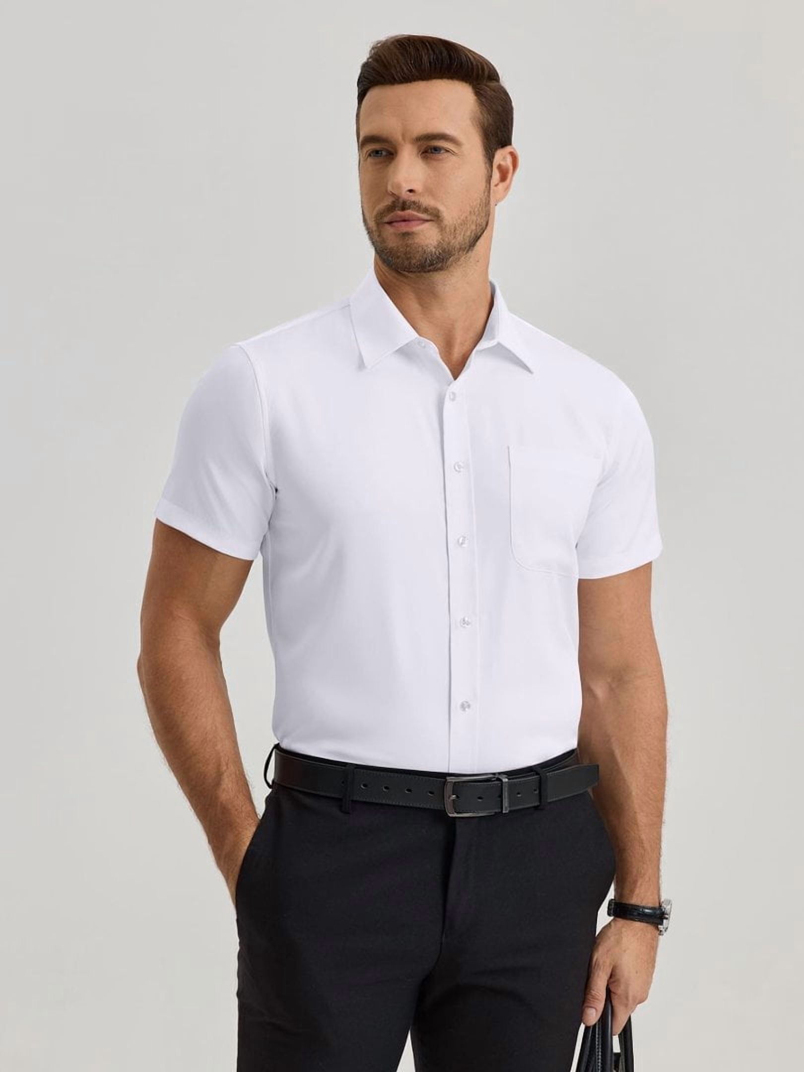 cotton spandex dress shirt Mens Western Modern Fit Cotton/Spandex Long Sleeve Black Shirt with Sn   Platini Fashion