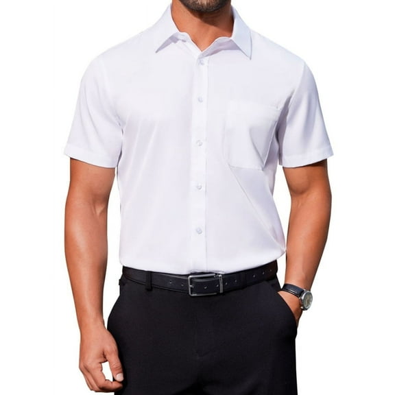 sogami Mens Short Sleeve Cotton Dress Shirts Wrinkle-Free Business Shirt