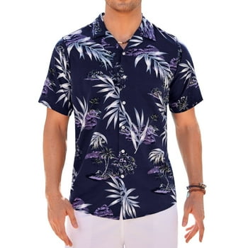 Alimens & Gentle Mens Short Sleeve Hawaiian Aloha Shirts Summer Tropical Camp Collar Shirt