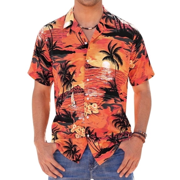 sogami Mens Short Sleeve Hawaiian Shirts Sunset Pattern Holiday Shirt