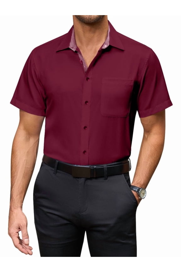 Mens Short Sleeve Stretch Button Down Shirt with Pocket Wrinkle Free Perfect Gift For Men