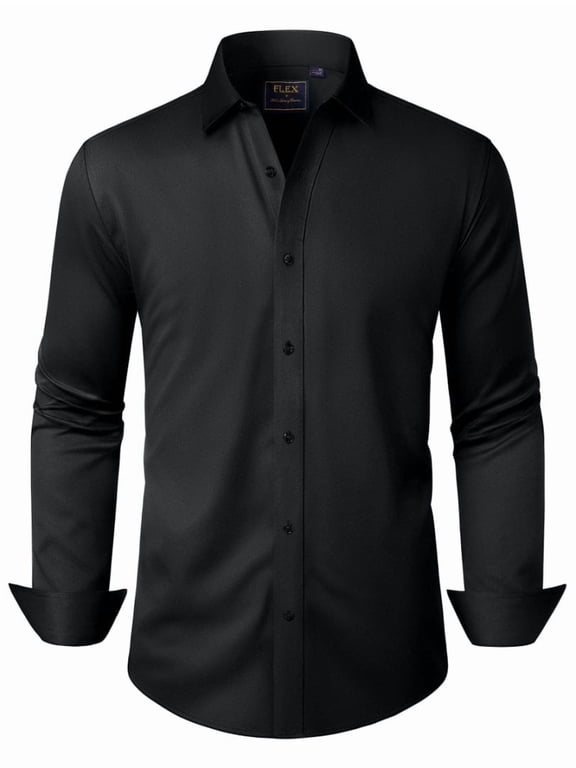 Mens Solid Long Sleeve Dress Shirts Stretch Cotton Business Shirt