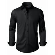 ALIMENS & GENTLE Mens Solid Long Sleeve Dress Shirts Stretch Cotton Business Shirt