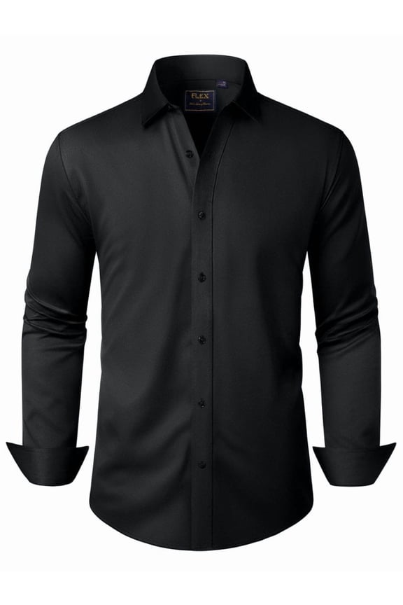 Mens Solid Long Sleeve Dress Shirts Stretch Cotton Business Shirt