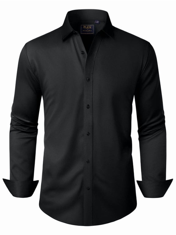 Mens Solid Long Sleeve Dress Shirts Stretch Cotton Business Shirt