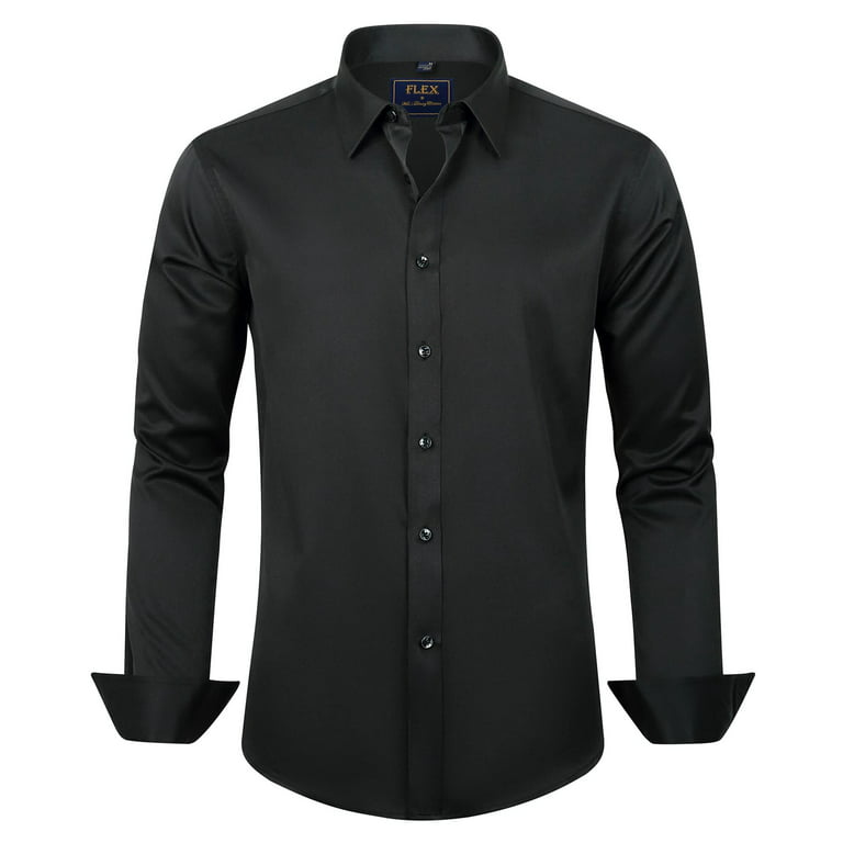 Alimens & Gentle Mens Solid Long Sleeve Dress Shirts Stretch Cotton  Business Shirt 