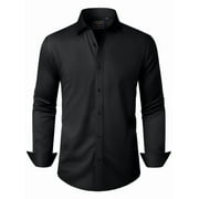 ALIMENS & GENTLE Mens Solid Long Sleeve Dress Shirts Stretch Cotton Business Shirt