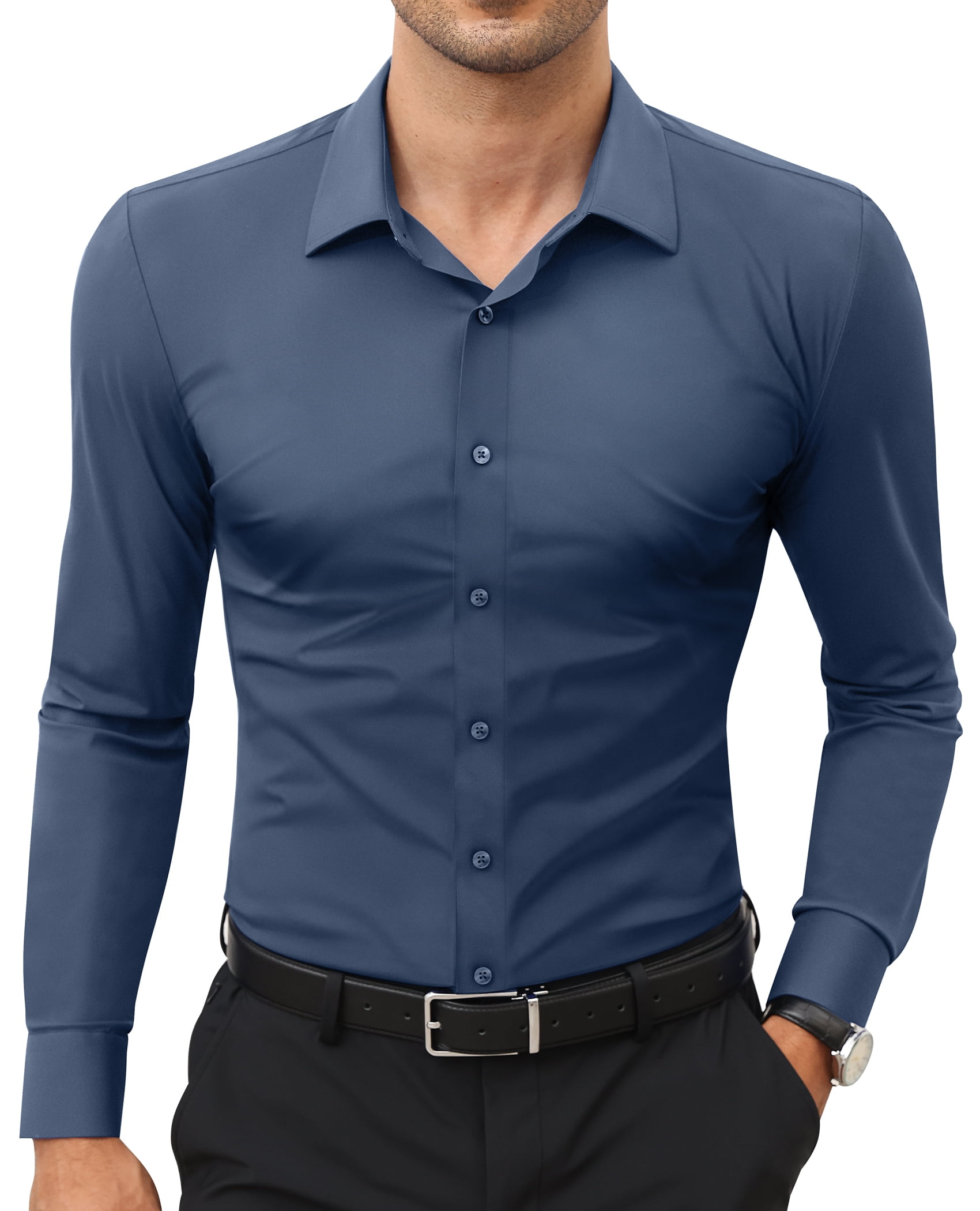 Alimens & Gentle Mens Stretch Dress Shirts Solid Casual Button Down ...