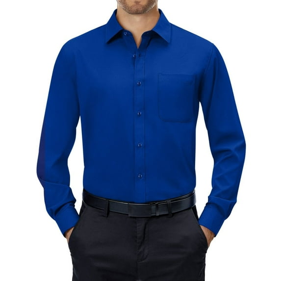 sogami Mens Wrinkle-free Long Sleeve Dress Shirt Solid Stretch Blue Button Down Shirt Casual Business Wedding